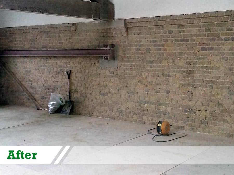 Sandblasting of brick wall completed by UK Performance Restoration, London UK.